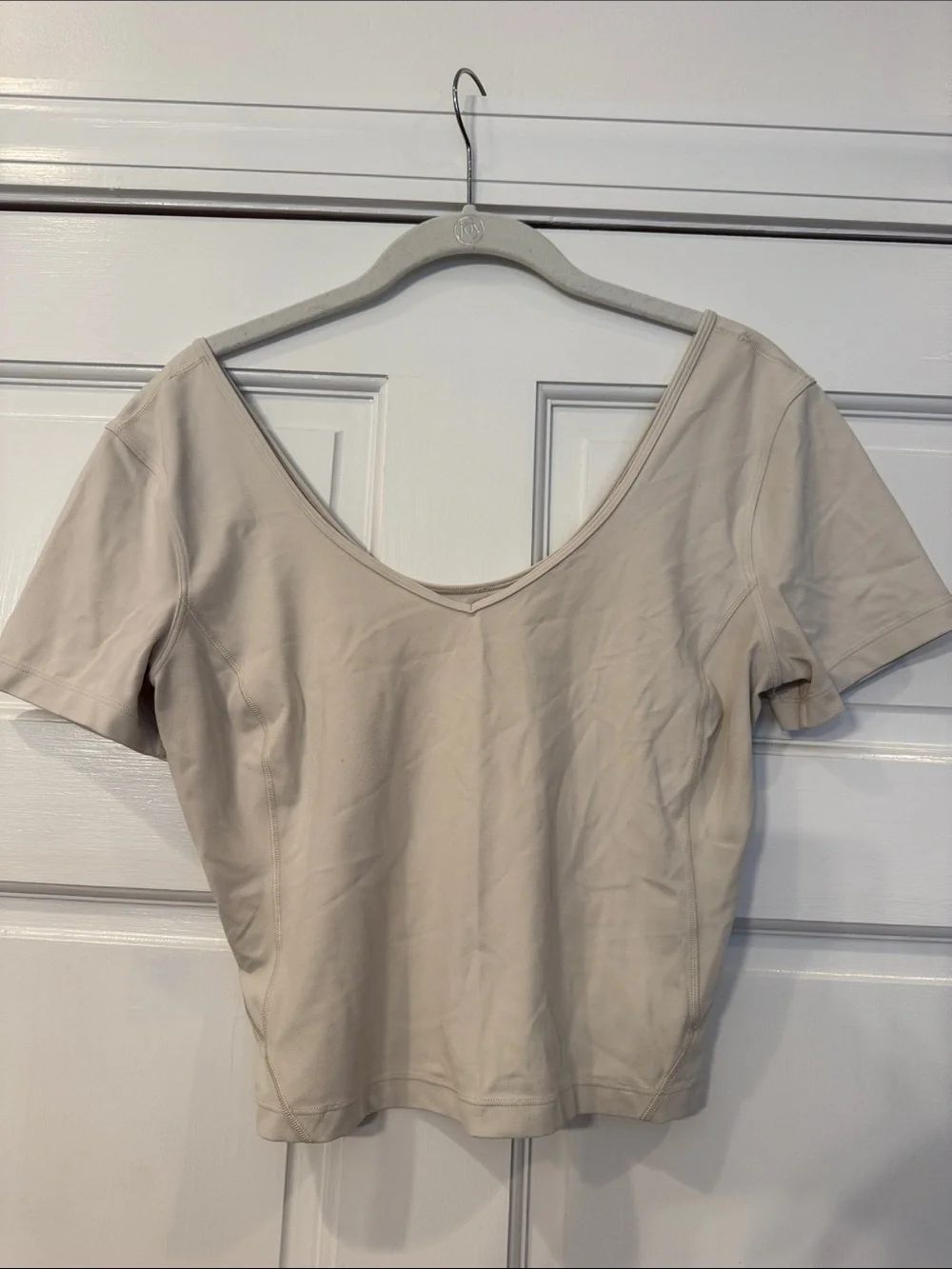 lululemon athletica Cream V‑Neck Short Sleeve Crop Top